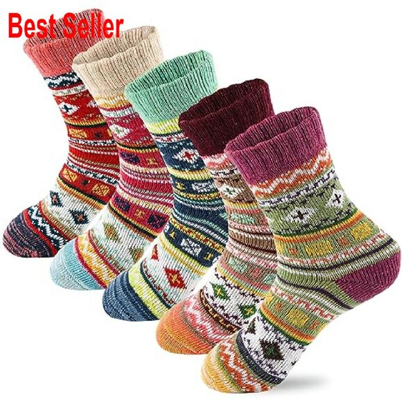 Wool Blend Socks 5-Pair Pack Cozy Thick Warm Winter Calf Length - Picture 2 of 8